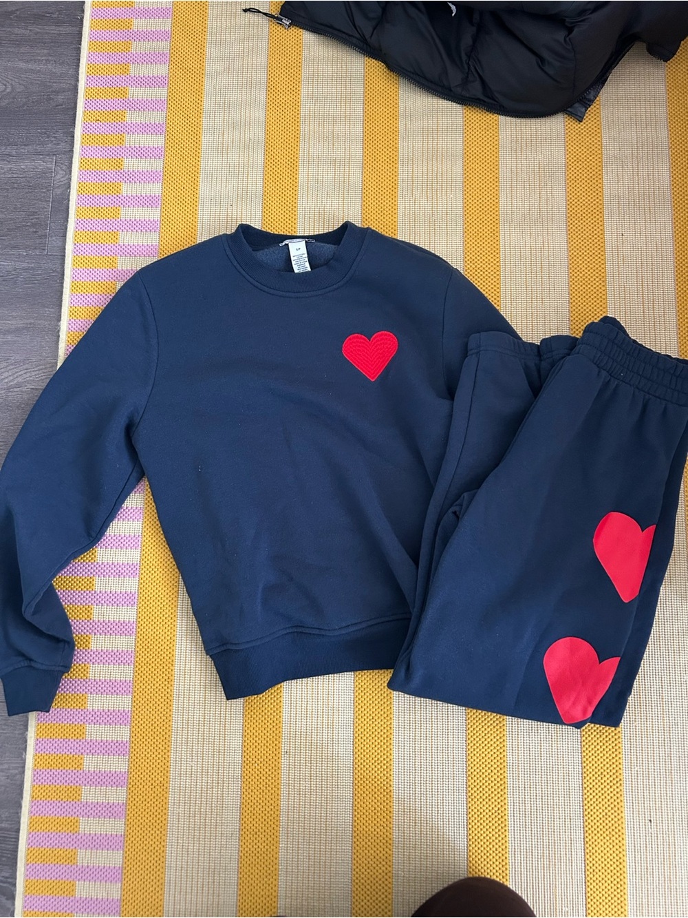 Navy Sweatshirt & Jogger Set with Red Heart Accents